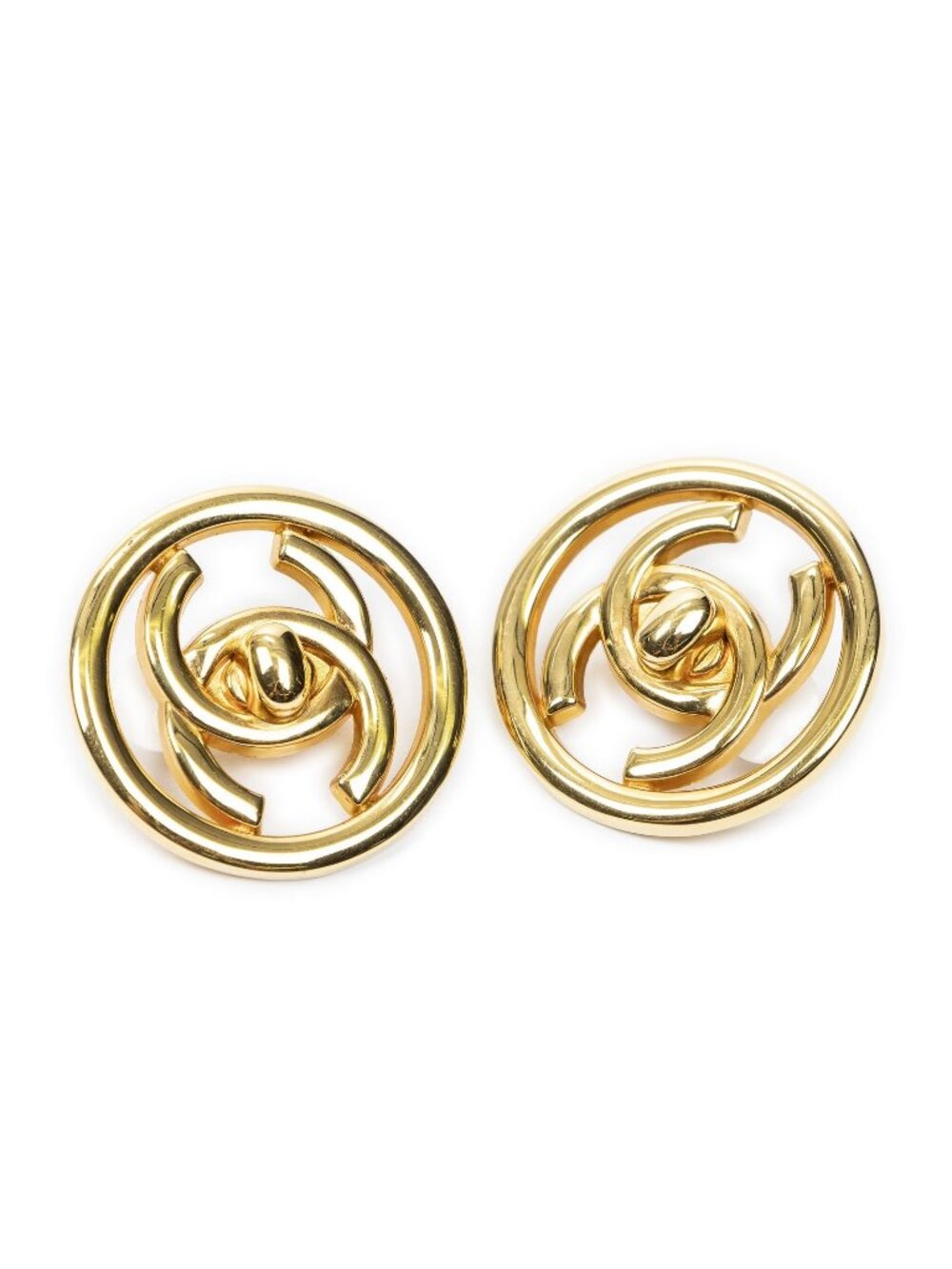 Chanel CC Logo Round Clip-On Earrings Gold Plated